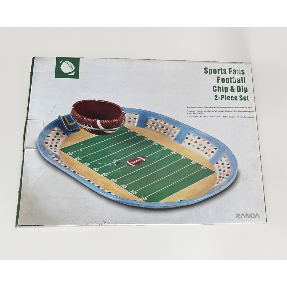 Vintage Ceramic Football 🏈Stadium With Football Serving Dish & Chip Bowl 17x12"
